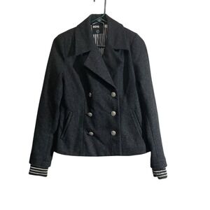 BDG Women Small Double Breasted Pea Coat Wool Blend Striped Cuff Preppy Modern